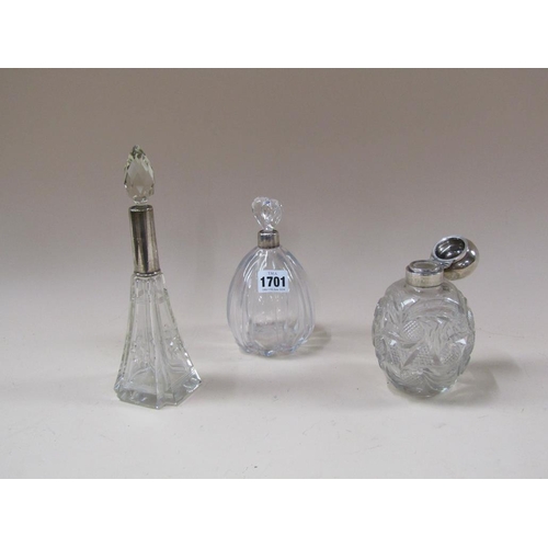 1701 - GLASS SILVER TOPPED SCENT BOTTLES TO INC. SILVER TOP HEART SHAPED STOPPER