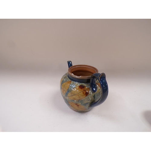 1861 - DOULTON LAMBETH AUTUMN LEAVES TEAPOT, A/F, 15CM H