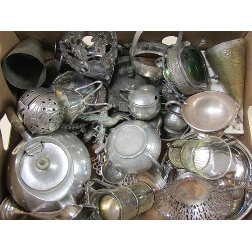 1720 - BOX OF MIXED SILVER PLATE TO INC. TRAYS, DISHES ETC