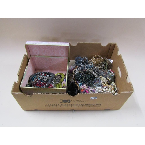 1729 - BOX OF COSTUME JEWELLERY, NECKLACES ETC