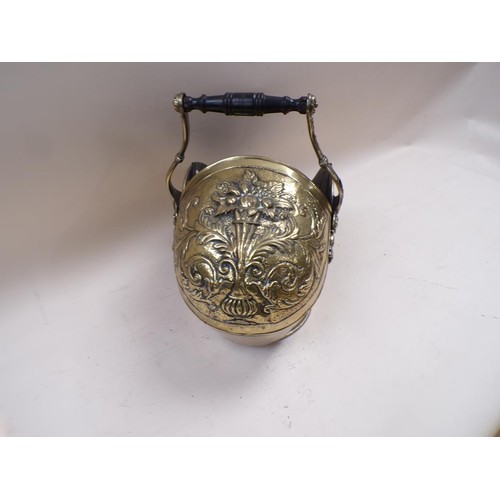 1399 - LATE VICTORIAN EMBOSSED BRASS COAL SCUTTLE