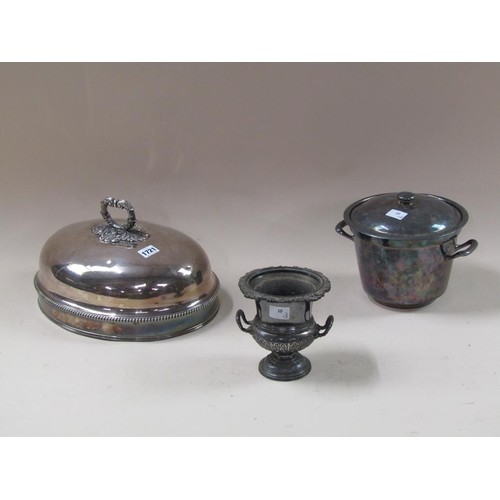 1721 - SILVER PLATED MEAT COVER, PAN & COVER AND URN