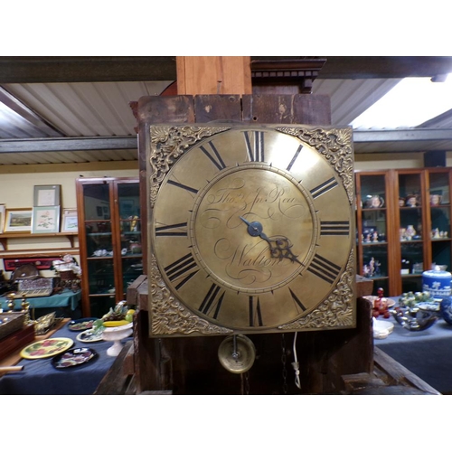 1298A - 19C OAK LONGCASE CLOCK WITH BRASS DIAL, THOS. & IN REA OF WALTON