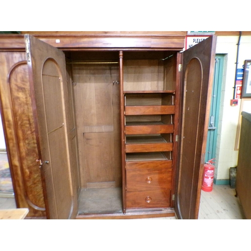 1887 - VICTORIAN FIGURED MAHOGANY TRIPLE WARDROBE