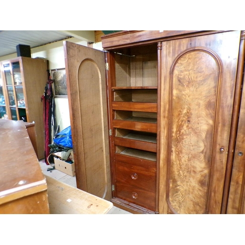 1887 - VICTORIAN FIGURED MAHOGANY TRIPLE WARDROBE