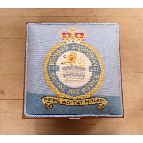 1894 - NEEDLEWORK TOPPED FOOTSTOOL/BOX BOMBER SQUAD FROM ROYAL AIRFORCE