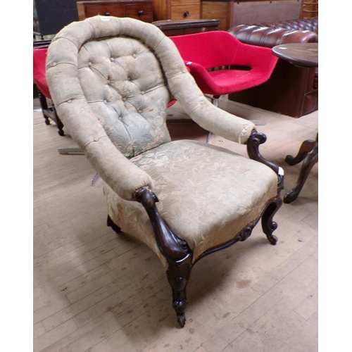 1910 - VICTORIAN SHOW FRAMED BUTTON BACK OPEN ARMCHAIR