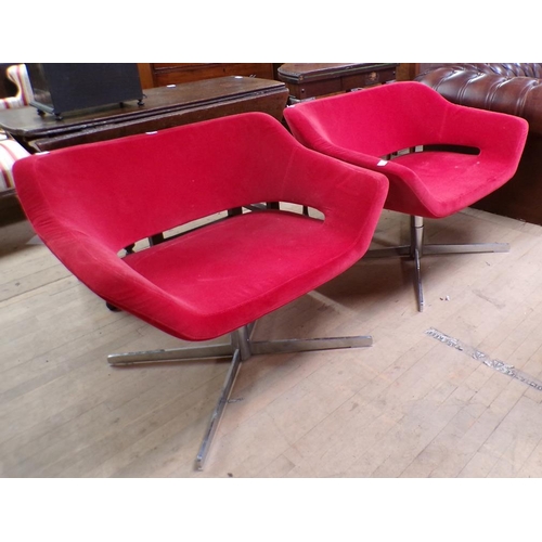 1911 - PAIR OF HITCH MYLIUS V CHAIRS, UPHOLSTERED IN RED WITH CHROME BASES