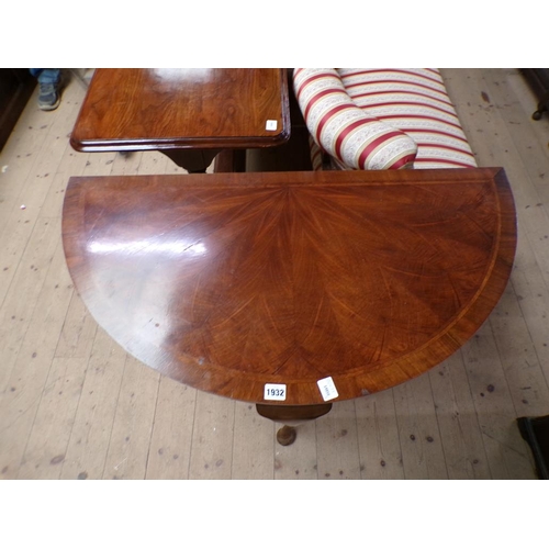 1932 - WALNUT VENEERED DEMI LUNE SIDE TABLE 92 x 75 cms