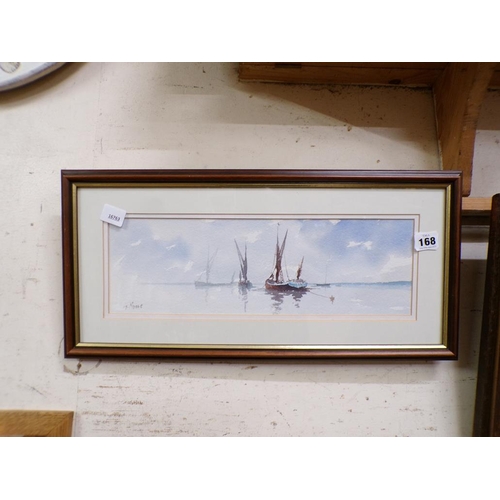 168 - FRAMED WATERCOLOUR - SAILING BOATS BY T. MOORE