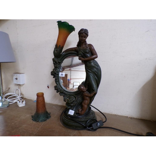 25 - ART NOUVEAU BRONZED FIGURATIVE LAMP AND MIRROR