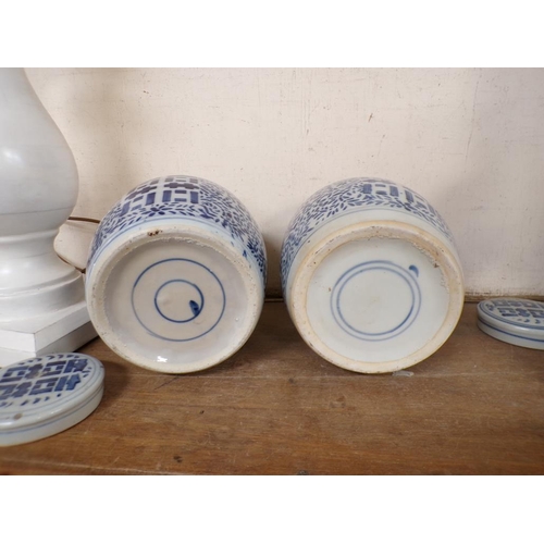 4 - PAIR OF ORIENTAL B&W GINGER JARS AND COVERS