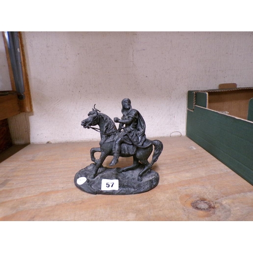 57 - SPELTER FIGURE - WARRIOR ON HORSEBACK