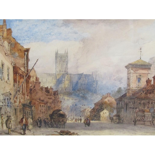 1201 - IN THE MANNER OF WILLIAM CALLOW - CONTINENTAL TOWN WITH CATHEDRAL, UNSIGNED WATERCOLOUR, F/G, 35CM X... 