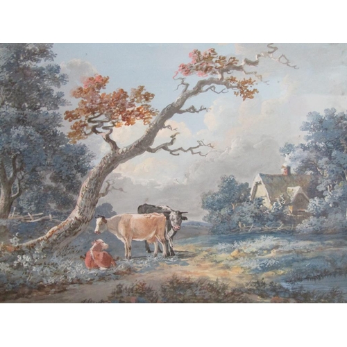 1204 - J LAPORTE - CATTLE UNDER A TREE, SIGNED WATERCOLOUR, F/G, 28CM X 37CM