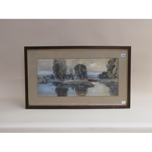 1209 - P.J NATFEL - A BEDN IN THE RIVER WITH SHEEP, SIGNED WATERCOLOUR, F/G, 32CM X 67CM