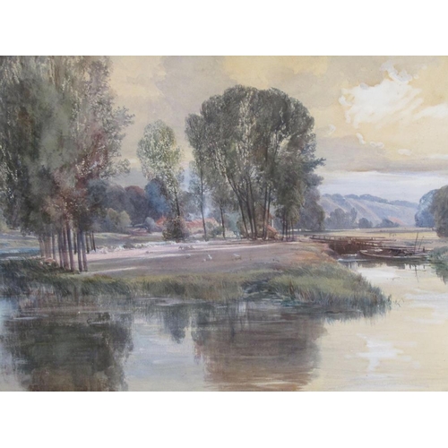 1209 - P.J NATFEL - A BEDN IN THE RIVER WITH SHEEP, SIGNED WATERCOLOUR, F/G, 32CM X 67CM