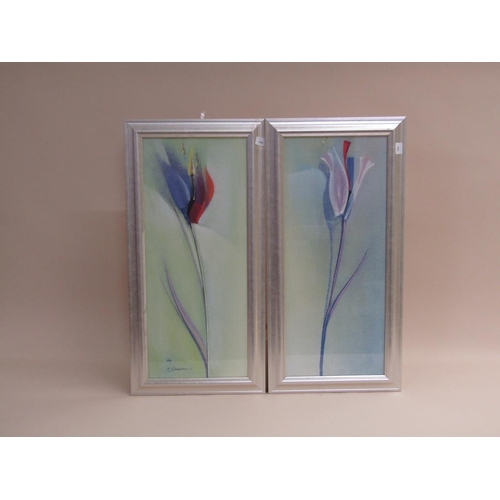 1211 - SIGNED INDISTINCTLY - THREE TULIP PIPE FLOWERS, WATERCOLOURS, F/G, EACH 69CM X 29CM