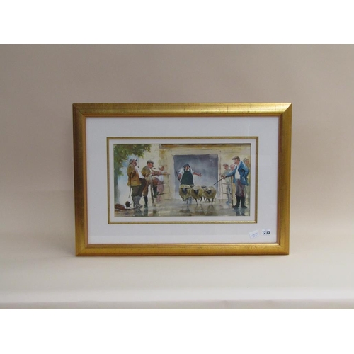 1213 - D.N BROPHY - THE CATTLE MARKET, SIGNED WATERCOLOUR, F/G, 24CM X 45CM