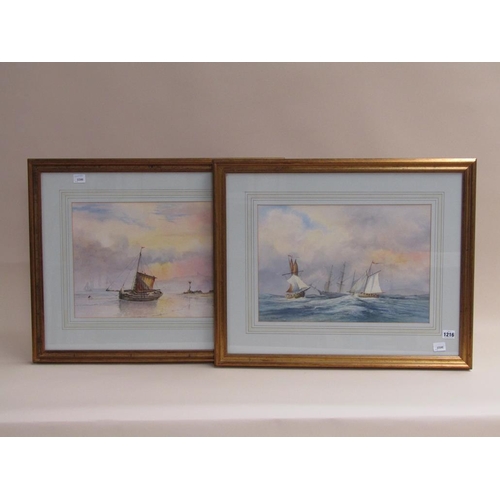 1216 - CLIVE PRYKE - PAIR, SAILING VESSELS & BEACHED FISHING BOAT, SIGNED WATERCOLOURS, EACH F/G, 32CM X 44... 