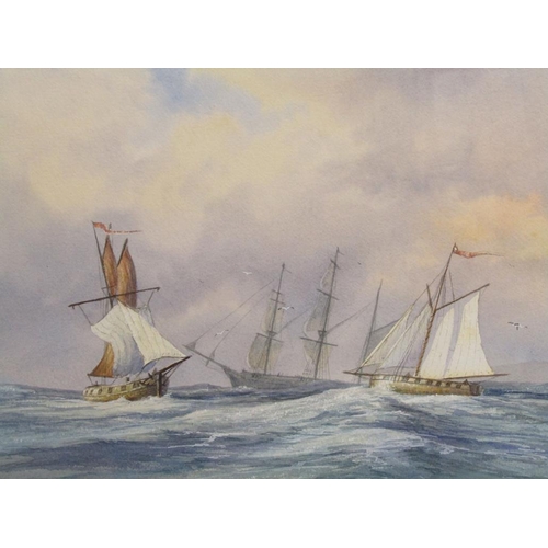 1216 - CLIVE PRYKE - PAIR, SAILING VESSELS & BEACHED FISHING BOAT, SIGNED WATERCOLOURS, EACH F/G, 32CM X 44... 