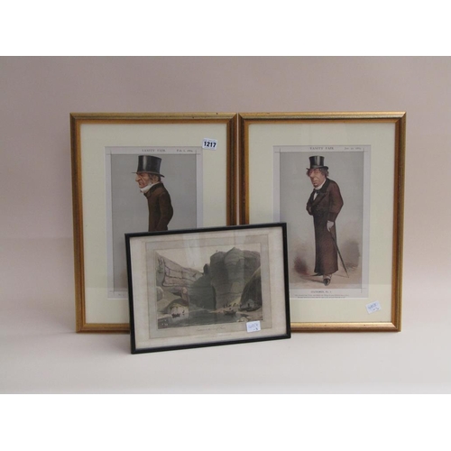 1217 - PAIR OF VANITY FAIR SPY PRINTS; FRAMED COLOURED PRINT - ENTRANCE TO THE CAVE OF SMEME