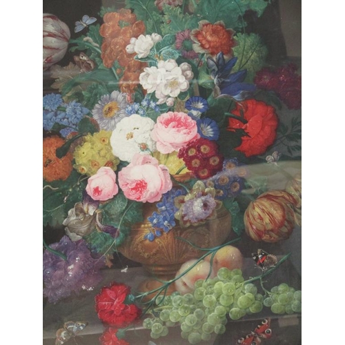 1220 - FRAMED AND COLOURED PRINT - ARCH OF SUMMER FLOWERS AND ROSES, F/G, 95CM X 71CM