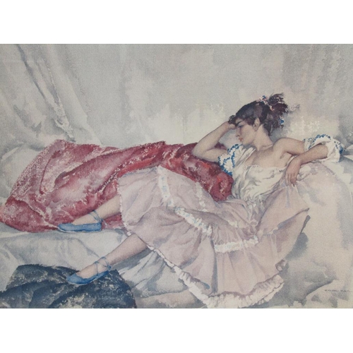 1225 - RUSSELL FLINT - FRAMED LIMITED EDITION PRINT, LADY RECLINING, F/G, 40CM X 57CM