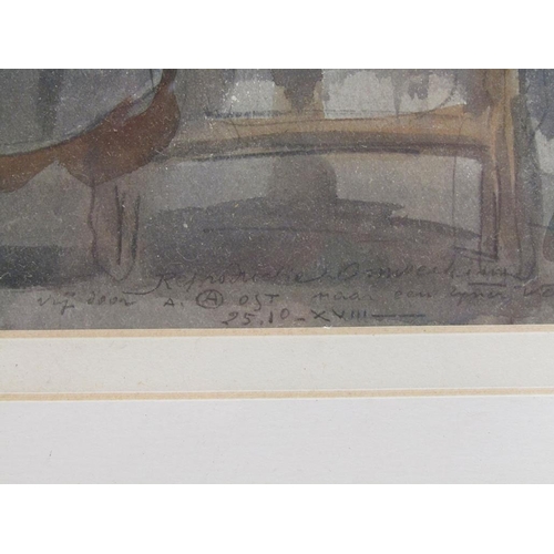 1227 - UNSIGNED WATERCOLOUR - MOTHER AND TWO CHILDREN, F/G, 38CM X 26CM