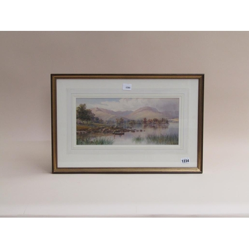 1234 - SIGNED IN MONO EAW (SIR ERNEST ALBERT WATERLOW) - ON THE LAKE, WATERCOLOUR, F/G, 17CM X 37CM