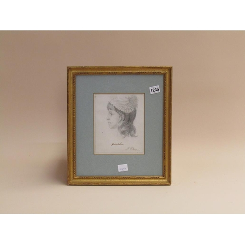 1235 - J FLAXMAN - HARRIET MATTHEWS, PENCIL PORTRAIT, SIGNED AND TITLED, F/G, 19CM X 16CM