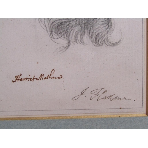 1235 - J FLAXMAN - HARRIET MATTHEWS, PENCIL PORTRAIT, SIGNED AND TITLED, F/G, 19CM X 16CM