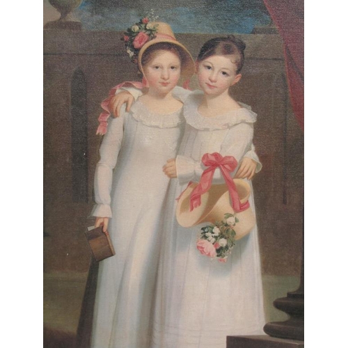 1241 - UNSIGNED - TWO YOUNG LADIES, OIL ON CANVAS, FRAMED, 70CM X 50CM
