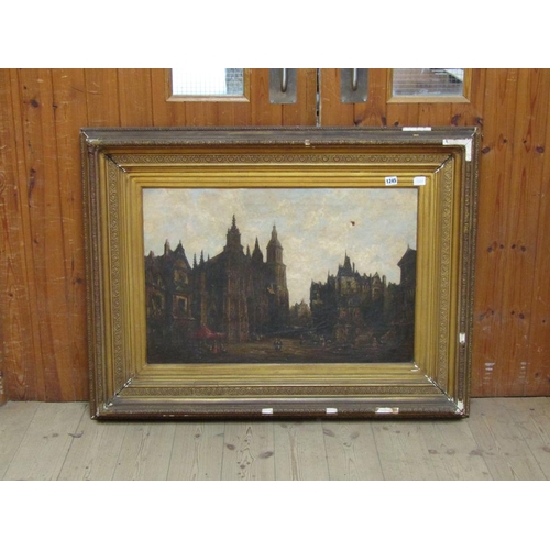 1245 - H SCHAFER - CATHEDRAL AT EVREUX, FRANCE, OIL ON CANVAS, FRAMED, 49CMX 75CM