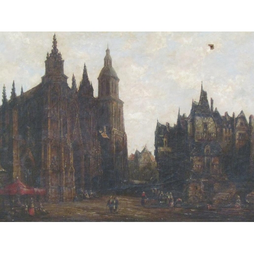 1245 - H SCHAFER - CATHEDRAL AT EVREUX, FRANCE, OIL ON CANVAS, FRAMED, 49CMX 75CM