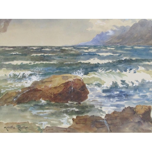 1246 - MARCEL PICTAN - ROCKY COASTAL SCENE, SIGNED WATERCOLOUR, F/G, 37CM X 54CM