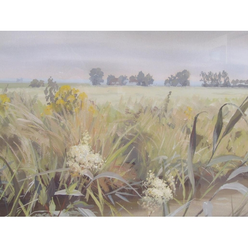 1254 - SIGNED INDISTINCTLY - RIVERSIDE BANK, WATERCOLOUR, F/G, 37CM X 55CM
