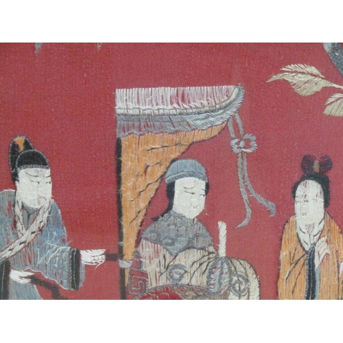 1255 - CHINESE NEEDLEWORK PANEL, F/G, 60CM X 66CM