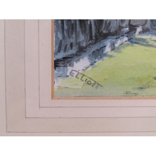 1260 - TWO PAINTINGS - BASIL ELLIOT, EVENING SHADOWS & UNSIGNED, CHURCH GARDEN
