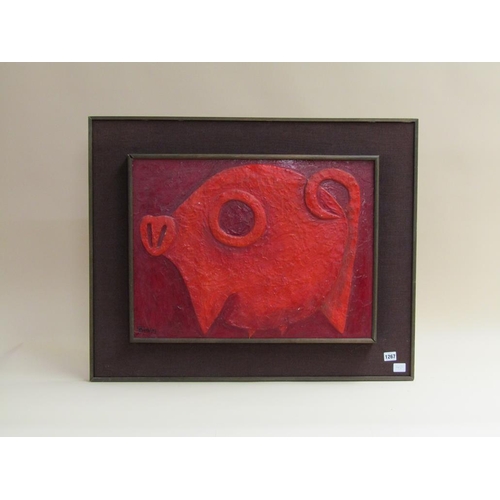 1267 - S B JOHNSON - ABSTRACT RELIEF OIL - PIG, FRAMED, 47CM X 62CM