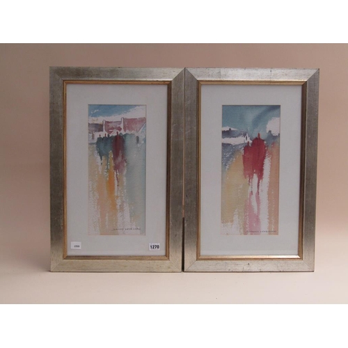 1270 - DENNIS ORMESHAW - PAIR OF ABSTRACT WATERCOLOURS, GOING TO THE PARTY & GOING VISITING, EACH F/G, 30CM... 