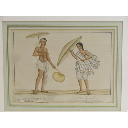 1272 - 19C INDIAN PRINT - TWO FIGURES WITH PARASOLS, F/G, EACH 18CM X 24CM