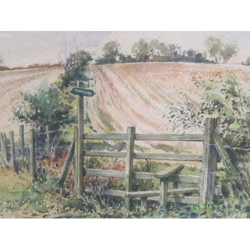 1274 - HARRY SHELDON - A STILE BY WELL FARM BERKHAMSTED, SIGNED WATERCOLOUR, F/G, 17CM X 26CM