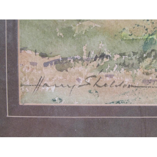 1274 - HARRY SHELDON - A STILE BY WELL FARM BERKHAMSTED, SIGNED WATERCOLOUR, F/G, 17CM X 26CM