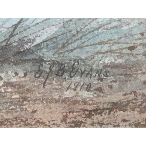 1275 - E.J.B EVANS - NEAR ASHBOURNE, SIGNED AND TITLED WATERCOLOUR, F/G, 38CM X 24CM