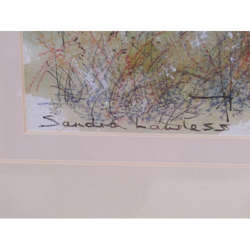 1276 - SANDRA LAWLESS - ROCKY OUTCROP, SIGNED WATERCOLOUR, F/G, 29CM X 37CM