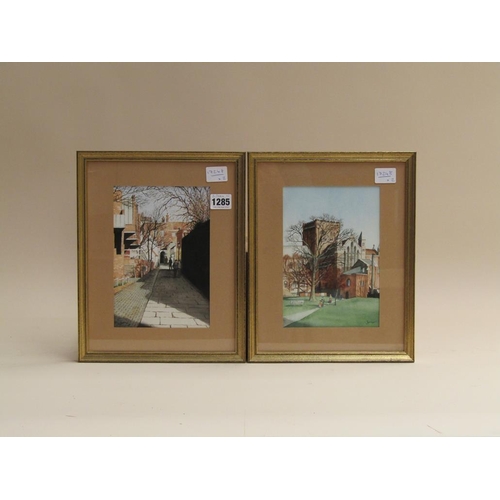 1285 - SYBIL H DIJKHUIS - PAIR, THE CATHEDRAL & STREET IN ST ALBANS, EACH F/G, 21CM X 14CM