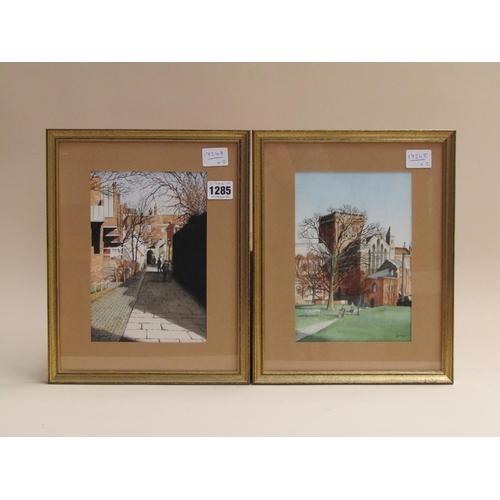 1285 - SYBIL H DIJKHUIS - PAIR, THE CATHEDRAL & STREET IN ST ALBANS, EACH F/G, 21CM X 14CM