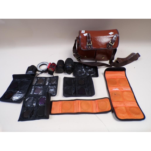 1310 - CAMERA EQUIPMENT AND LEATHER CARRYING CASE