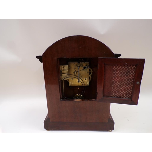 1332 - EDWARDIAN MAHOGANY INLAID BRACKET CLOCK WITH ENAMEL DIAL, 39CM H